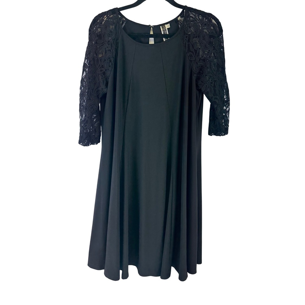 Julian Taylor Black Lace Sleeve Fit Flare Cocktail Dress Evening Special Size 16